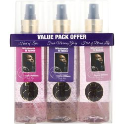 3 Piece Variety With Fresh Morning Glory & Hint Of Lotus & Hint Of Blood Lily And All Are Body Mist 8 Oz - Whatever It Takes Serena Williams Variety By Whatever It Takes
