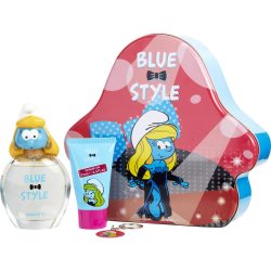 3 Pieces Smurfette With Edt Spray 3.4 Oz & Shower Gel 2.5 Oz & Key Chain (Blue & Style) - Smurfs 3D By First American Brands