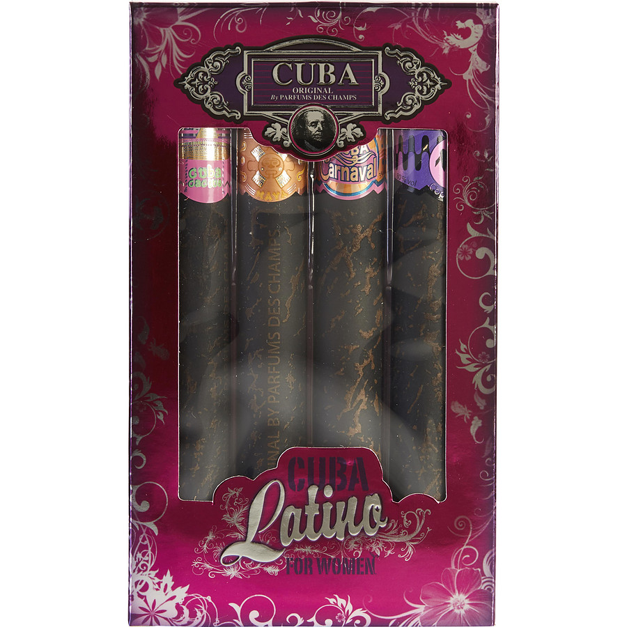 4 Piece Mini Variety With Cuba Copacabana & Carnaval & Cactus & Maya & All Are Eau De Parfum Spray 1.17 Oz - Cuba Latino Variety By Cuba 4 Piece Mini Variety With Cuba Copacabana & Carnaval & Cactus & Maya & All Are Eau De Parfum Spray 1.17 Oz - Cuba Latino Variety By Cuba
