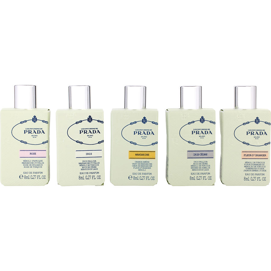 5 Piece Mini Variety With Iris & Iris Cedre & Fleur D'Oranger & Rose & Mandarine And All Are Eau De Parfum Spray 0.27 Oz Mini - Prada Infusion Variety By Prada 5 Piece Mini Variety With Iris & Iris Cedre & Fleur D'Oranger & Rose & Mandarine And All Are Eau De Parfum Spray 0.27 Oz Mini - Prada Infusion Variety By Prada