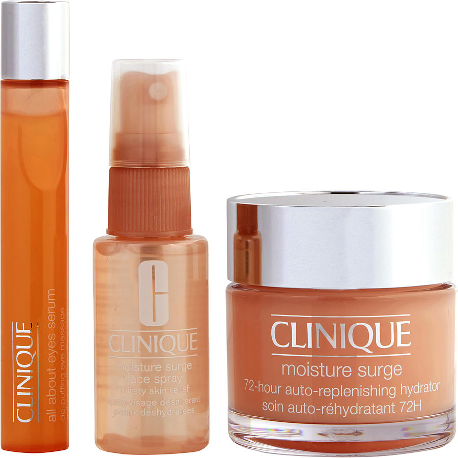 All About Moisture Set: Moisture Surge 72-Hour Auto-Replenishing Hydrator + Moisture Surge Face Spray Thirsty Skin Relief + All About Eyes Serum De-Puffing Eye Massage Roll-On --3Pcs - Clinique By Clinique All About Moisture Set: Moisture Surge 72-Hour Auto-Replenishing Hydrator + Moisture Surge Face Spray Thirsty Skin Relief + All About Eyes Serum De-Puffing Eye Massage Roll-On --3Pcs - Clinique By Clinique