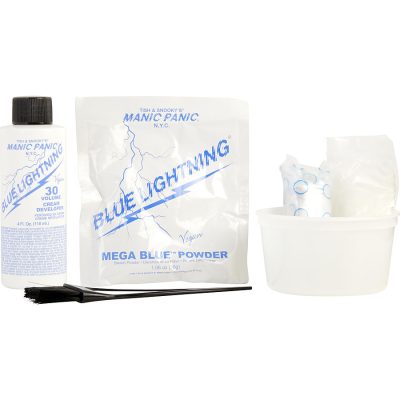 Blue Lightening Super Strength Hair Lightening Kit: Bleach Powder & 30 Volume Cream Developer & Mixing Tub & Tint Brush & Plastic Cap & Plastic Gloves & Instruction Booklet - Manic Panic By Manic Panic
