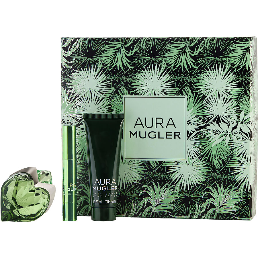 Eau De Parfum Refillable Spray 1 Oz & Body Lotion 1.7 Oz & Parfum Pen 0.10 Oz - Aura Mugler By Thierry Mugler Eau De Parfum Refillable Spray 1 Oz & Body Lotion 1.7 Oz & Parfum Pen 0.10 Oz - Aura Mugler By Thierry Mugler