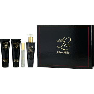 Eau De Parfum Spray 3.4 Oz & Body Lotion 3 Oz & Shower Gel 3 Oz & Eau De Parfum Roll On 0.2 Oz Mini - Paris Hilton With Love By Paris Hilton
