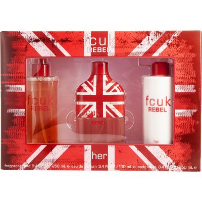 Eau De Parfum Spray 3.4 Oz & Body Lotion 8.4 Oz & Fragrance Mist 8.4 Oz - Fcuk Rebel Her By French Connection