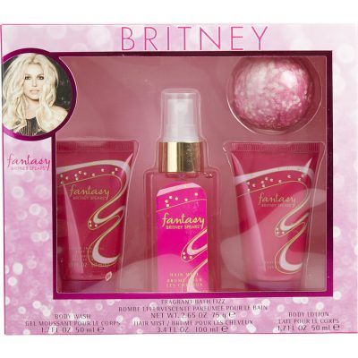 Hair Mist 3.4 Oz & Body Lotion 1.7 Oz & Body Wash 1.7 Oz & Bath Fizz 2.65 Oz - Fantasy Britney Spears By Britney Spears