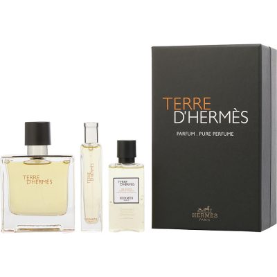 Parfum Spray 2.5 Oz & All Over Shower Gel 1.35 Oz & Parfum Spray Mini 0.50 Oz & Pouch - Terre D'Hermes By Hermes